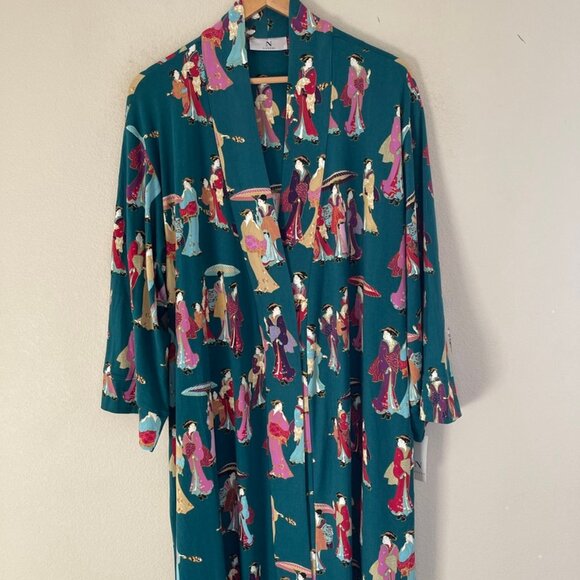 N. NATORI "Geisha" Cozy Knit Dark Green Long Robe is New with Tags! Size MEDIUM - Picture 1 of 10